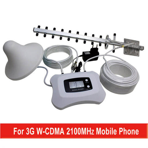 Mini WCDMA 3G repeater with LCD, powerful 2100mhz mobile signal booster amplifier with yagi and ceiling antenna